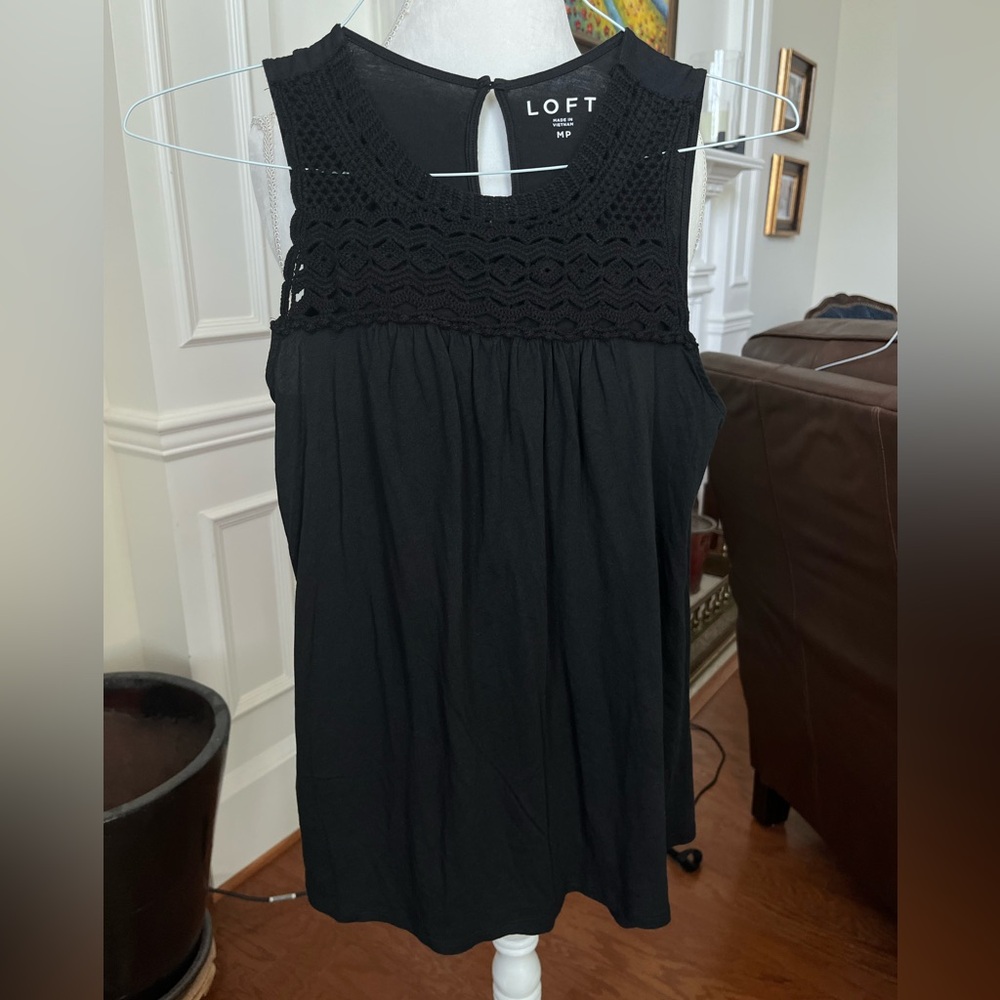 Loft black crochet tank- M petite